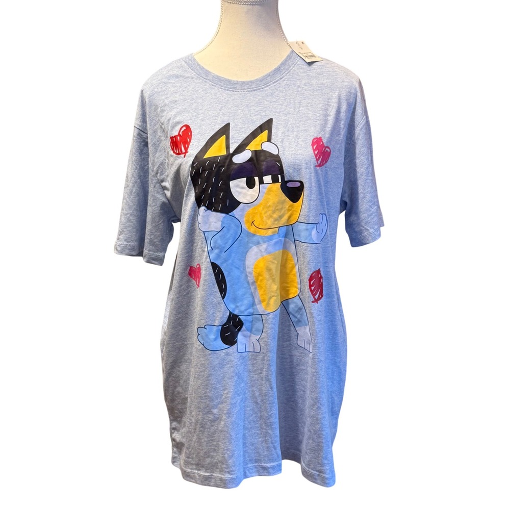 Bluey Women's XL T-Shirt Blue Heeler Dog Hearts Graphic Tee Top NWT